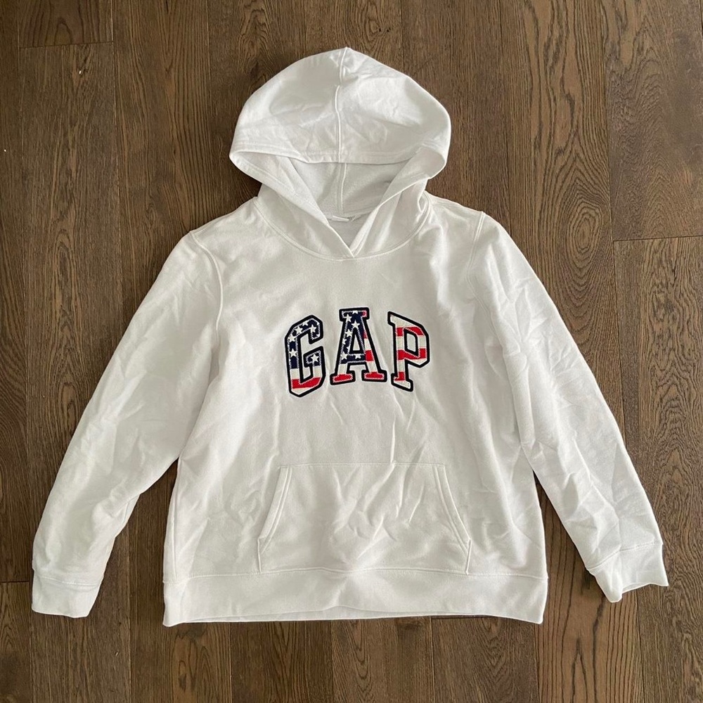 Gap Embroidery American Flag Hoodie in White
